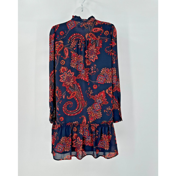 Loft Boho Dress Small Paisley Print Tie Neck Fall Long Sleeve Mini Romantic - Picture 9 of 9